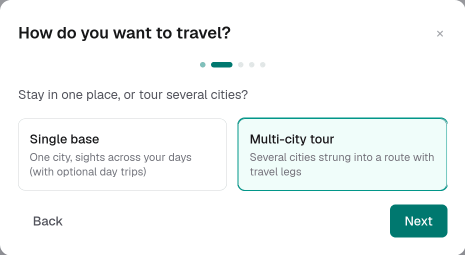 Step two: choosing between a single base and a multi-city tour